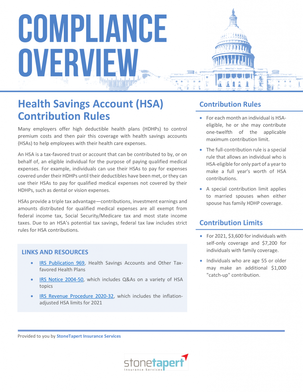Health Savings Account HSA Contribution Rules Stone Tapert