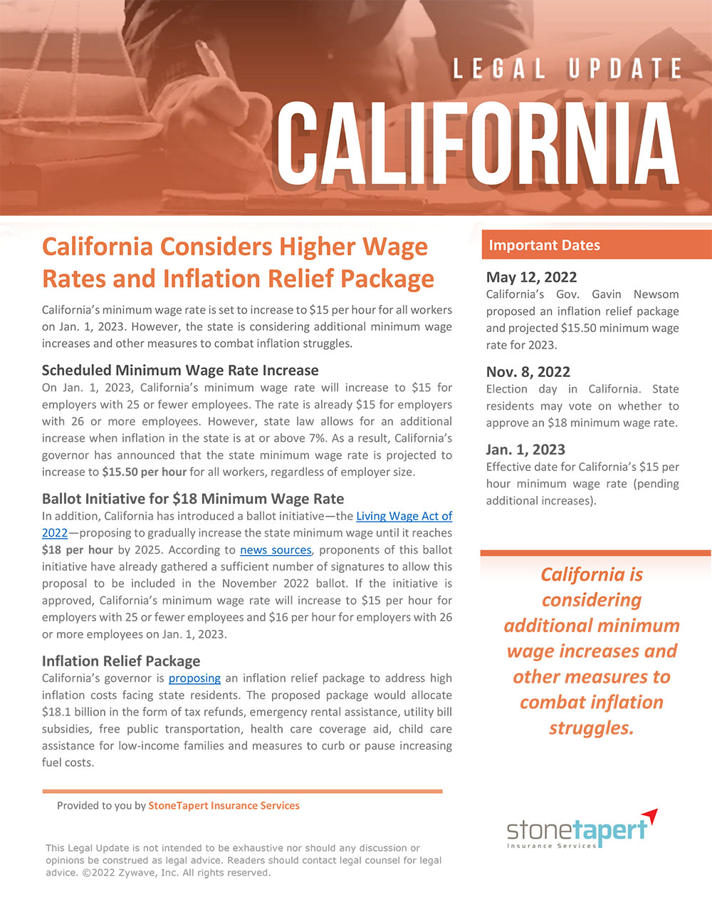California Proposes Higher Wage Rate and Inflation Relief Package